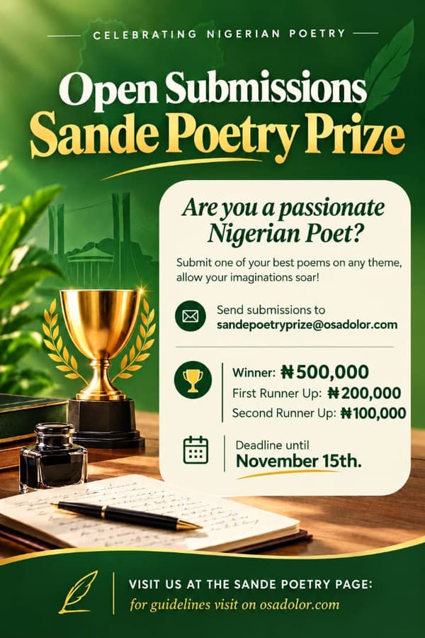 Call For Submissions: Sande Poetry Prize 2026